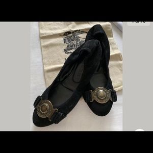 Burberry Gold Icon Buckle Leather Ballet Flats